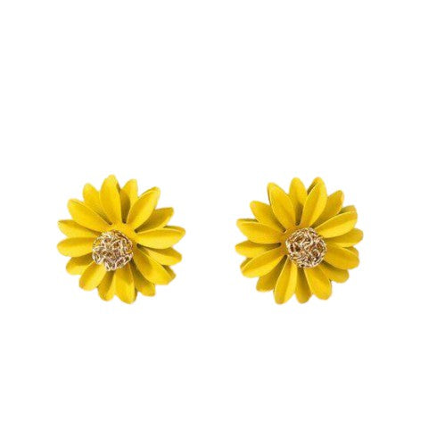 Yellow Gold Large Daisy Flower Stud Earrings