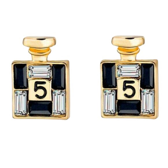 Black Gold Perfume Bottle Crystal No 5 Chic Fashion Stud Earrings