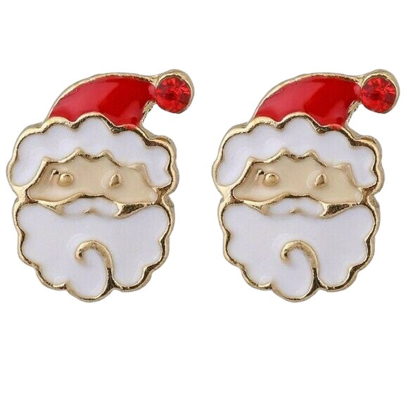 Red Gold Mini Santa Claus Hat Winter Stud Earrings