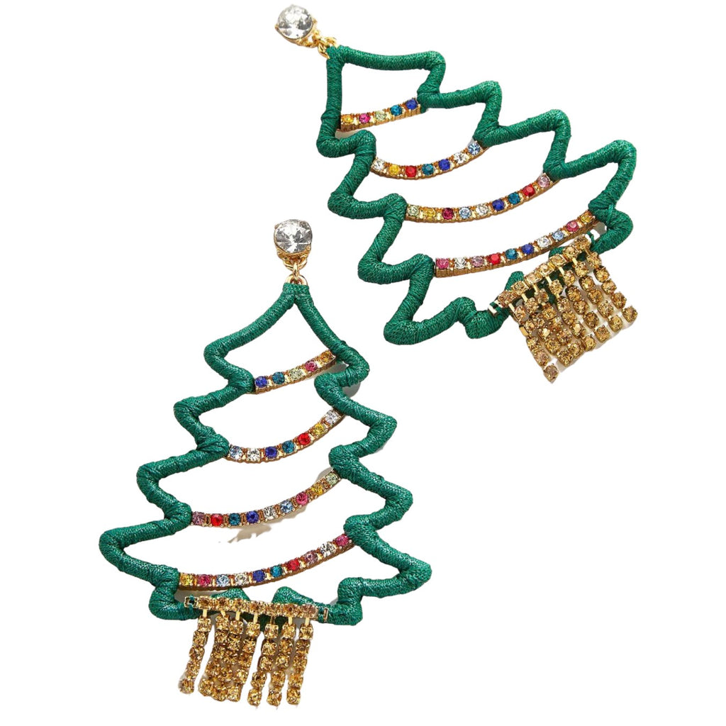 Green Multi-Color Festive Christmas Tree Holiday Earrings
