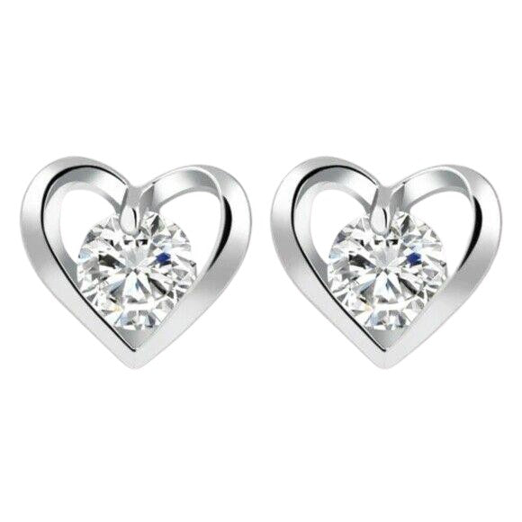 Silver Heart Shaped Round 0.50ct Cubic Zirconia Stud Earrings