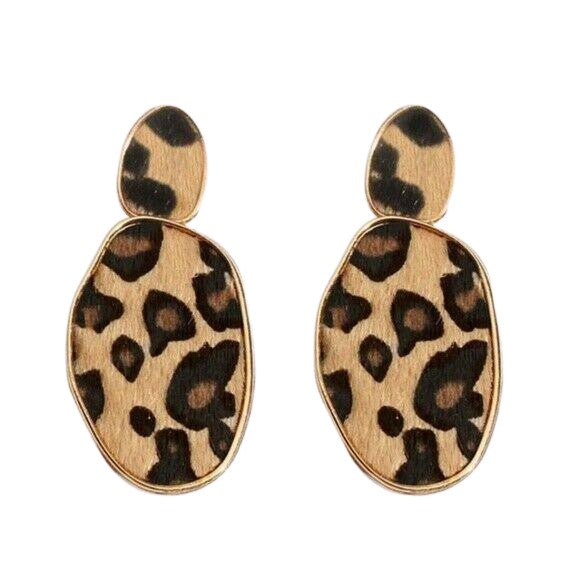 Beige Leopard Print Retro Style Drop Earrings
