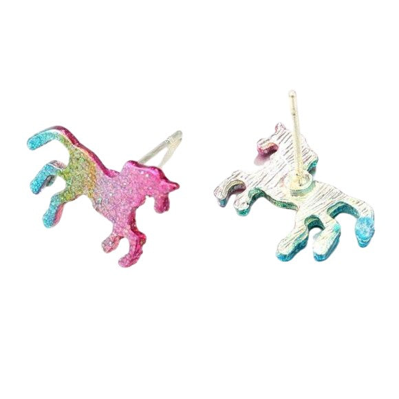 Multi-Color Glitter Magic Unicorn Small Stud Earrings