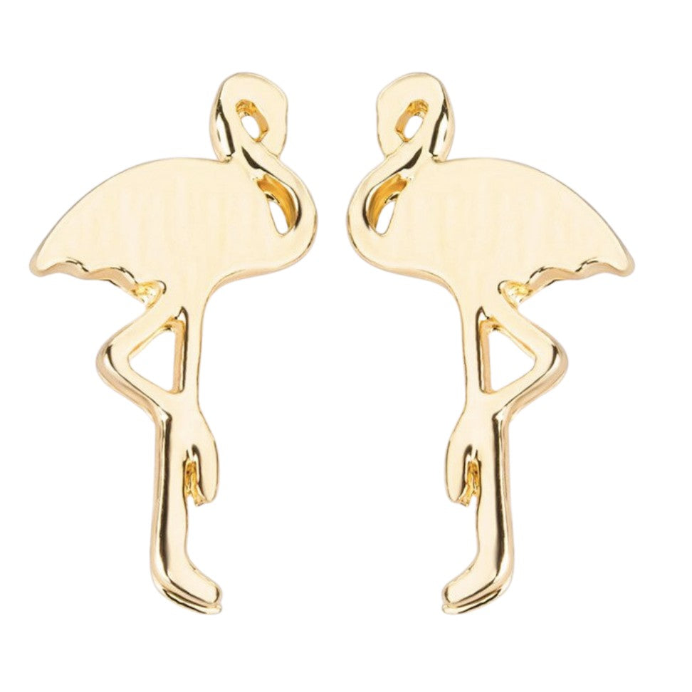 Yellow Gold Flamingo Bird Small Stud Earrings