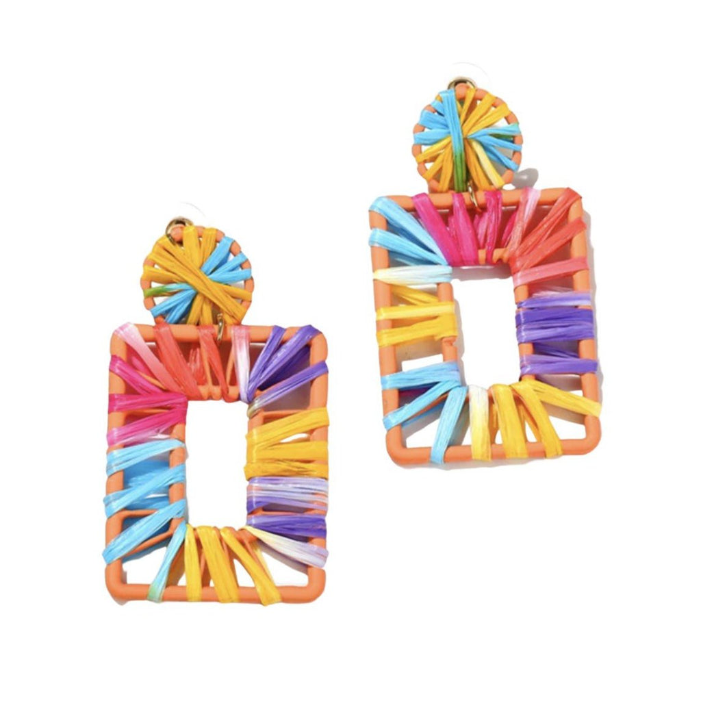 Rattan Rectangular Rainbow Multi-Color Drop Earrings