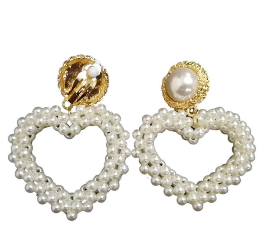 Gold Pearl Heart Shaped Glamour Baroque Cute Women's Drop Earrings Party Blogger
