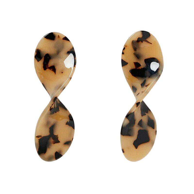 Retro Brown Dot Swirl Twisted Drop Acrylic Women's Earrings Large Trendy Light