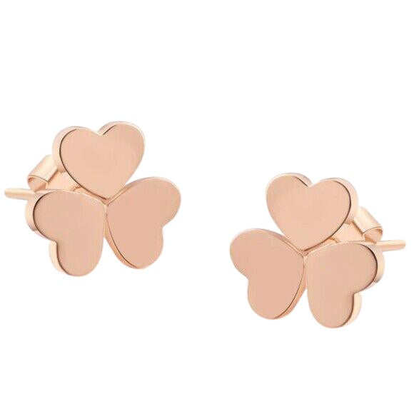 18k Rose Gold Heart Clover Women's Stud Earrings Luck Symbol St. Patrick's Day