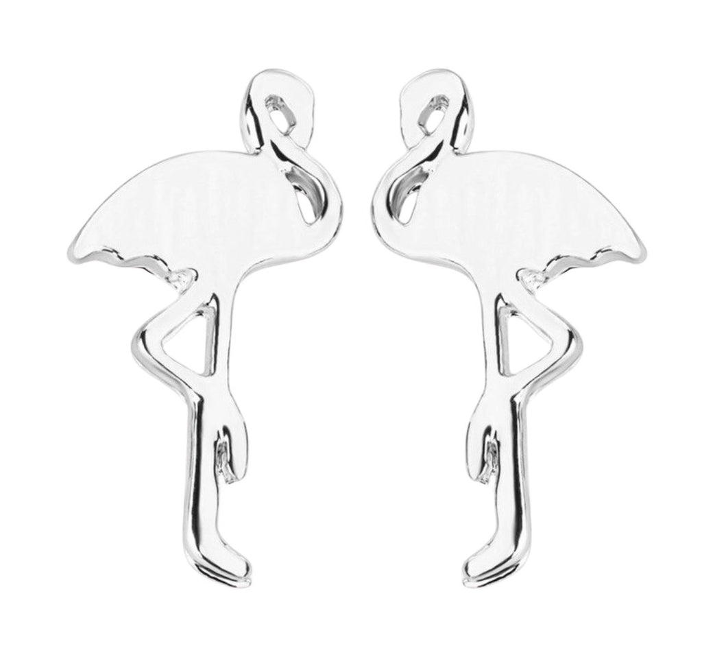 Silver Flamingo Bird Small Stud Earrings