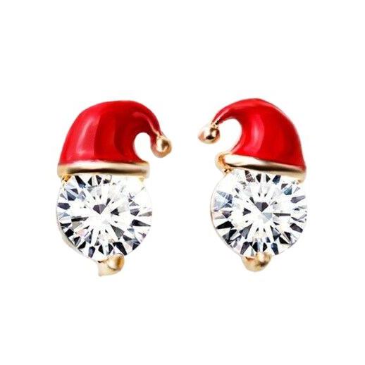 Red Santa Hat Round Cubic Zirconia Christmas Stud Earrings