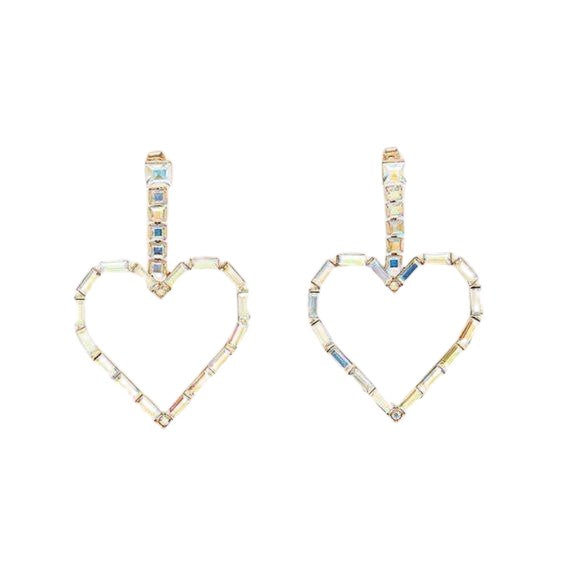 Large Rhinestone Iridescent Heart Drop Women's Statement Earrings