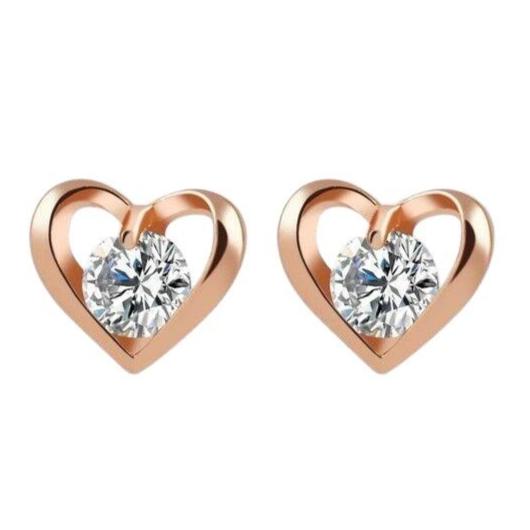 Rose Gold Heart Shaped Round 0.50ct Cubic Zirconia Stud Earrings