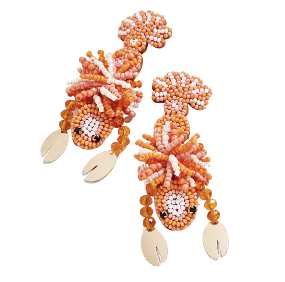 Orange Beaded Large Cute Sea Crab Dangle Fashion Earrings