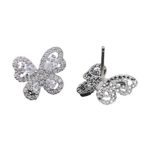 Sterling Silver Butterfly Cubic Zirconia Delicate Earrings