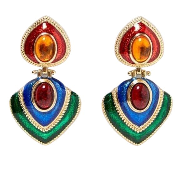 Red Blue Green Rhinestone Moscow Baroque Style Drop Earrings