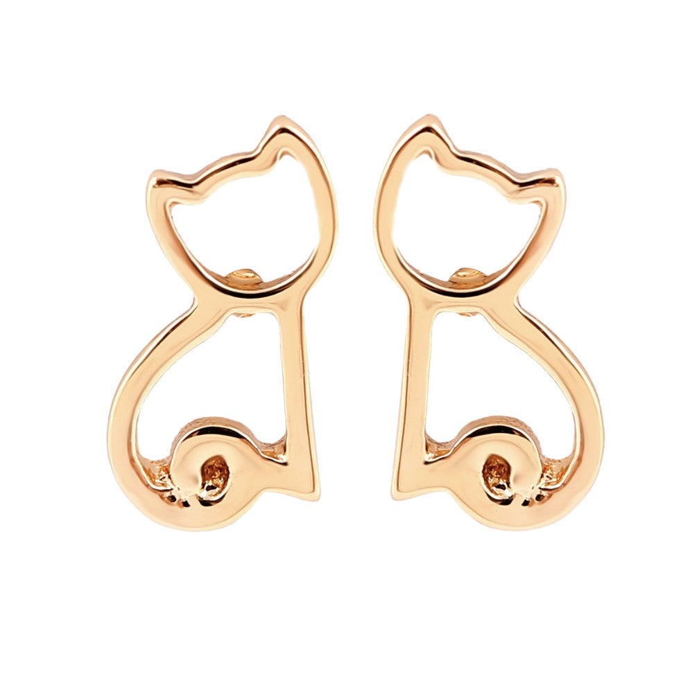 Yellow Gold Dainty Cat Silhouette Small Stud Earrings