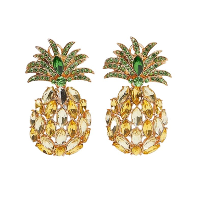 Pineapple Flower Golden Rhinestone Dangle Earrings