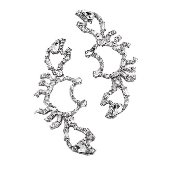 Silver Crystal Cute Sea Crab Dangle Earrings