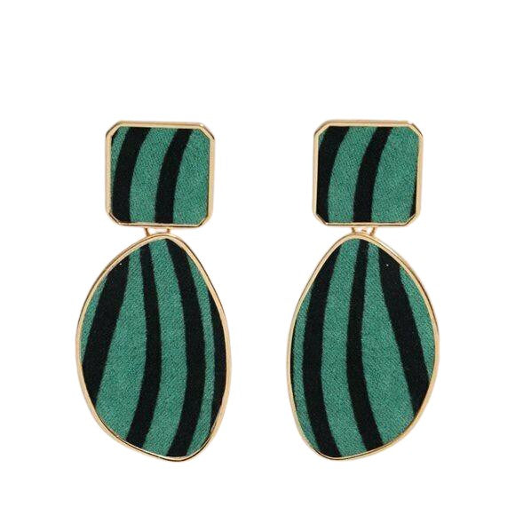 Green & Black Zebra Print Retro Style Drop Earrings