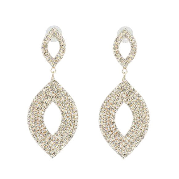 Marquise Shaped Long Sparking Yellow Gold Crystal Earrings