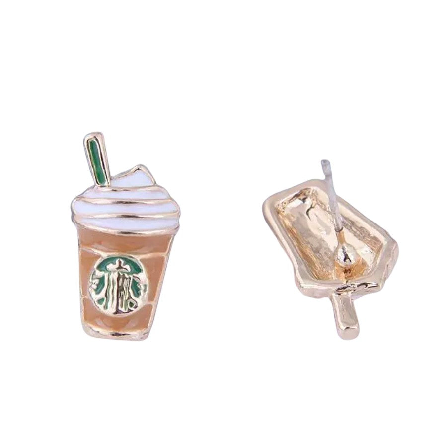 Brown Green Starbucks Coffee Frappe Drink Small Stud Fashion Earrings