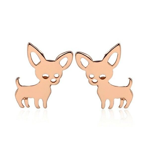 Rose Gold Tone Chihuahua Dog Pet Small Women's Stud Earrings Animal Lover 