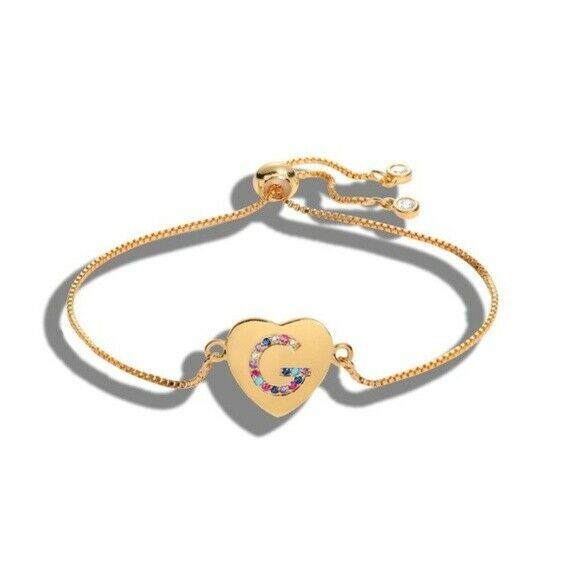 Gold Multi-color Cubic Zirconia Letter "G" Initial Name Heart Bracelet Love 
