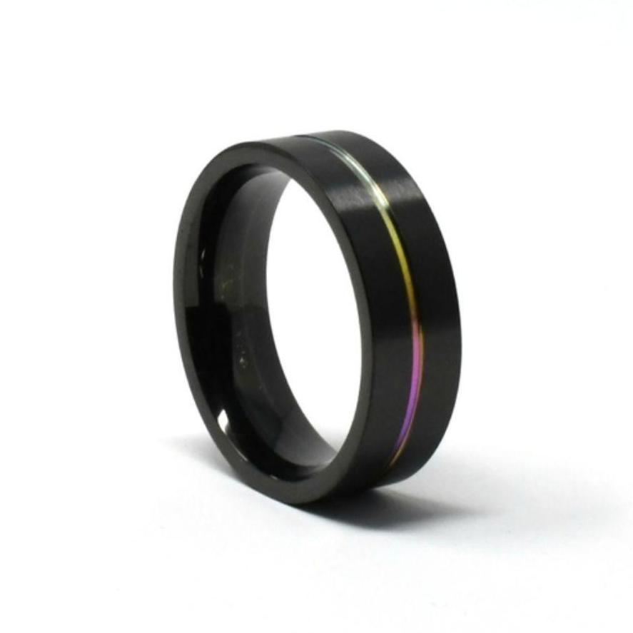 Titanium Black Rainbow 8mm Wide Wedding Band Unisex