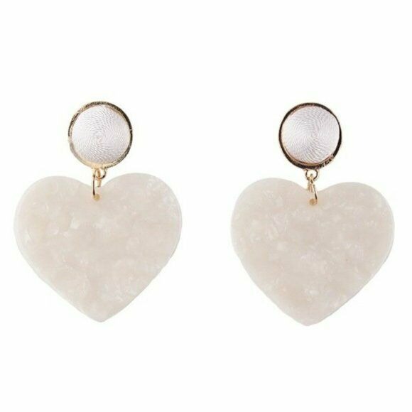 Gold White Large Heart Acrylic Retro Style Women's Drop Statement Earrings Party