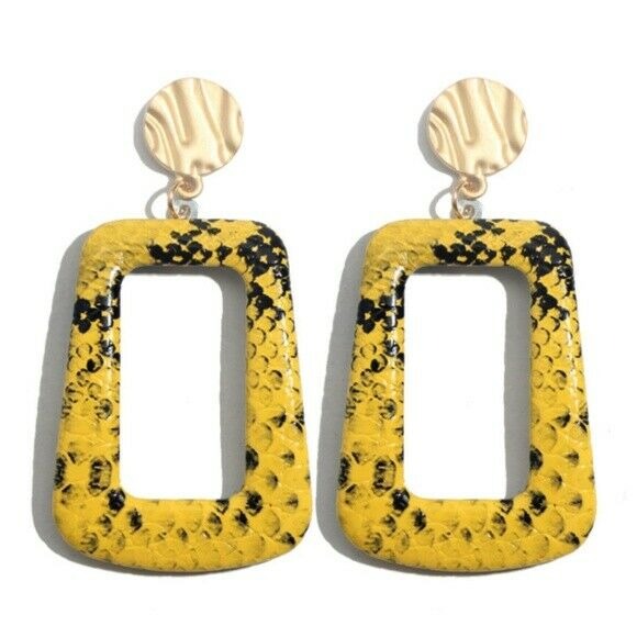 Yellow Gold Snake Print Retro Style Drop Women's Statement Earrings Party Trendy
