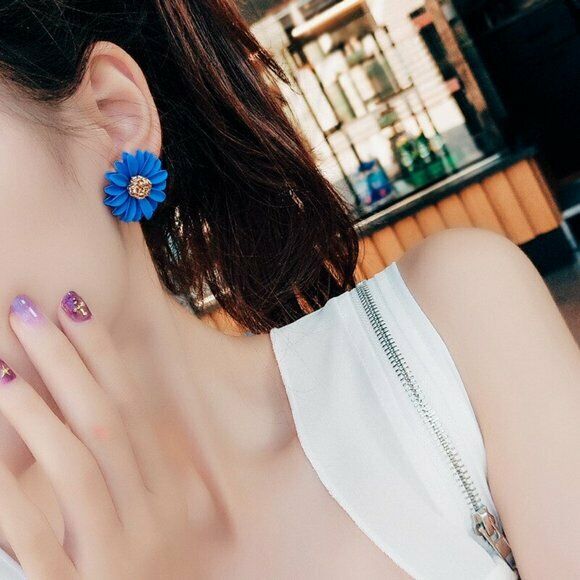 Purple Gold Large Daisy Flower Stud Earrings