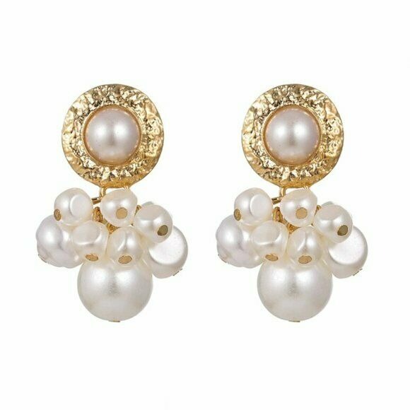 Round Gold Disc Pearl Vintage Drop Women's Fashion Delicate Retro Style Earrings
