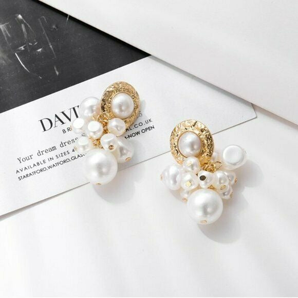 Round Gold Disc Pearl Vintage Drop Women's Fashion Delicate Retro Style Earrings