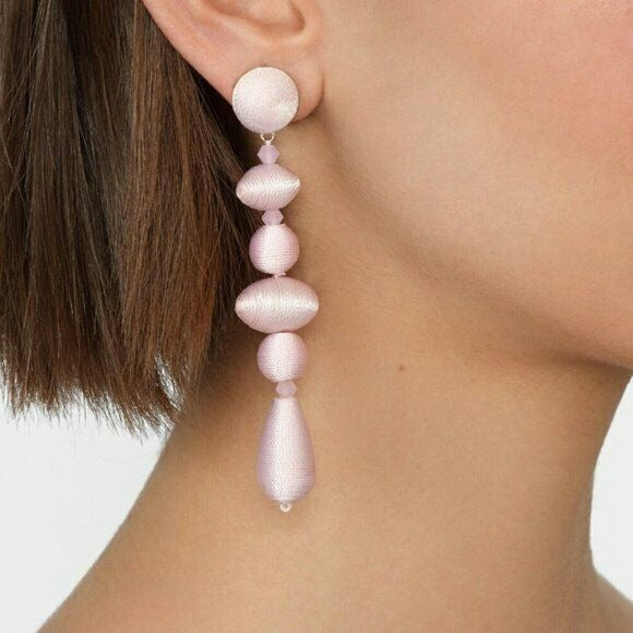 Pink Round Oval Contemporary Long Drop Women's Fashion Earrings Party Fun 