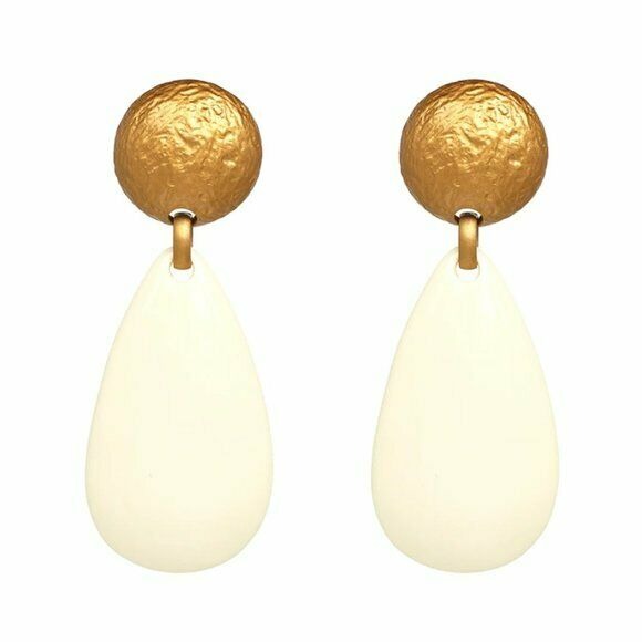 Gold Ivory Round Pear Shaped Retro Long Drop Women's Earrings Elegant Party 