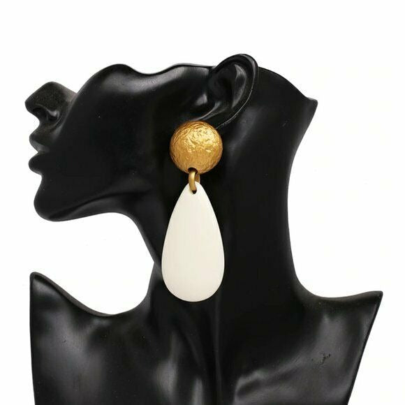 Gold Ivory Round Pear Shaped Retro Long Drop Women's Earrings Elegant Party 