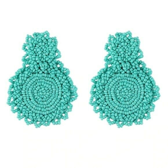 Turquoise Beaded Round Drop Flower Women's Statement Earrings Fashion 